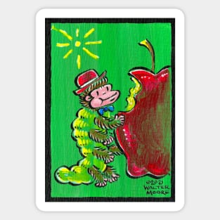 Caterpillar Ape in Red Hat Munches on Apple 019 Sticker